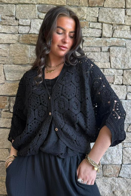  Indra Crochet Bolero Cardigan Black